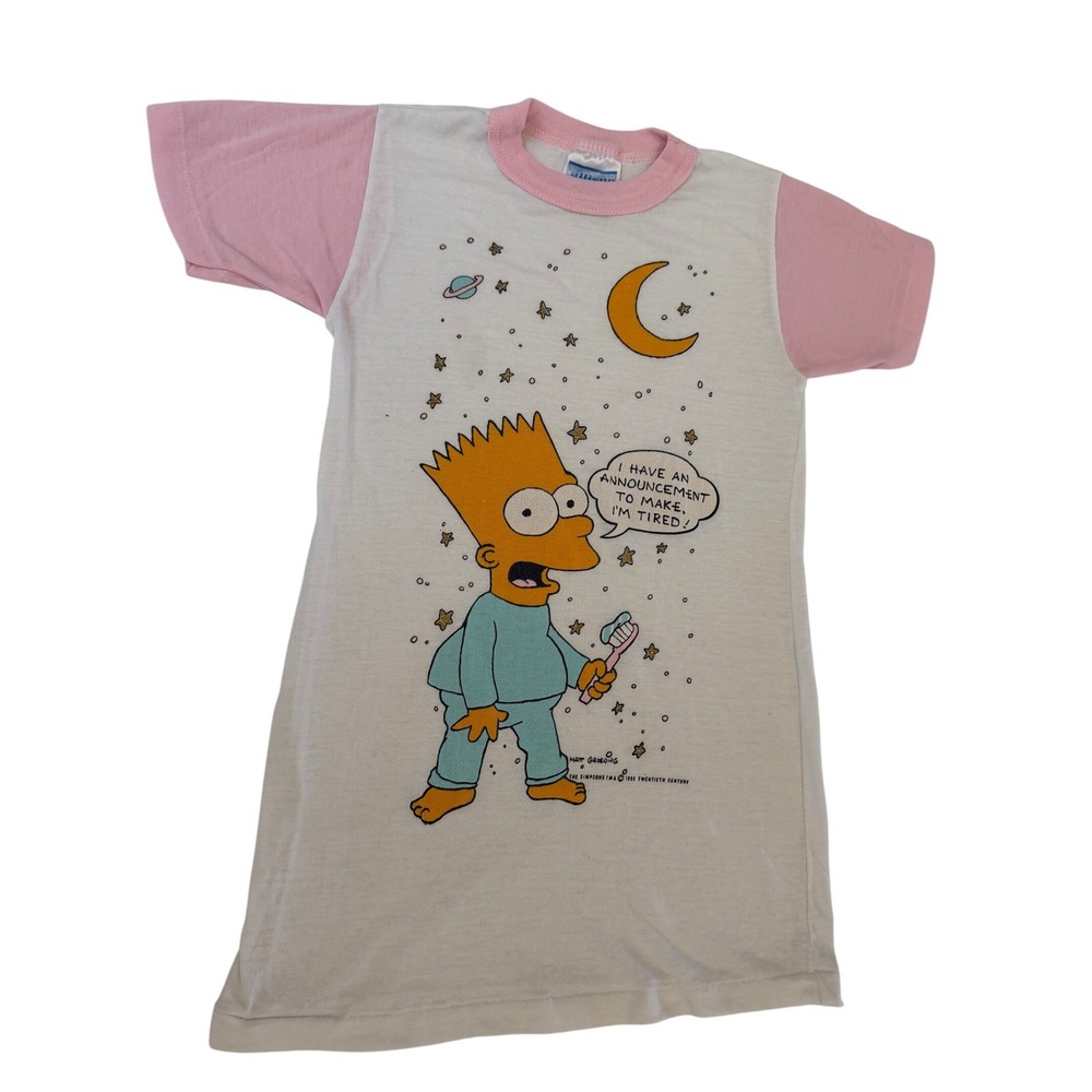 Vintage Bart Simpson The Simpsons Nightshirt Pink White Size 6 Allison USA